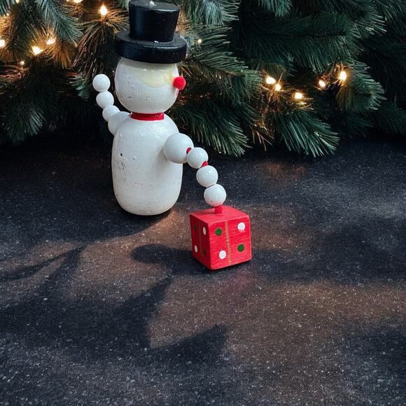 Rare MCM Hand Painted Wooden Snowman Christmas Holiday Ornament Gift Bead Arms - Picture 11 of 12